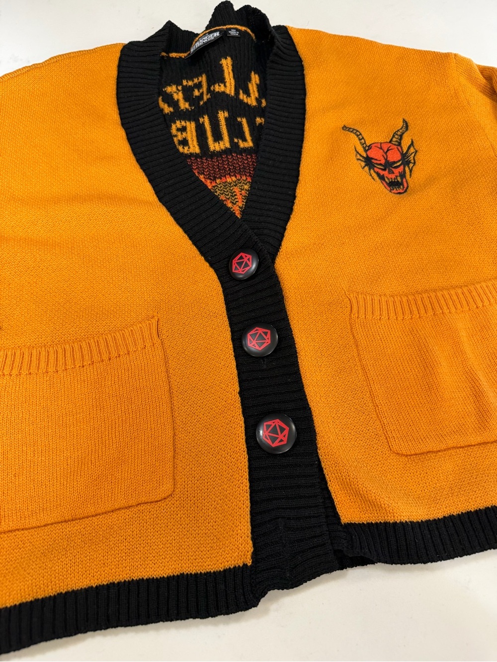 HELLFIRE CLUB CARDIGAN Yellow Black Unisex Netflix Stranger Things - Picture 7 of 16